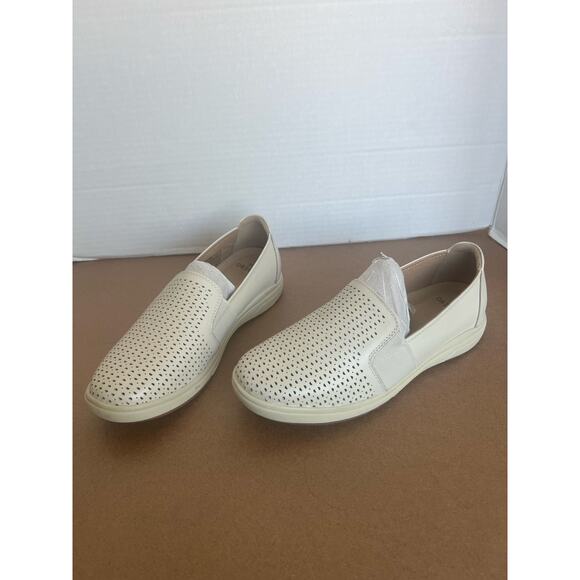NWOT Earth Origins Elin Cream Leather Laser Cut Slip-On Casual Sneaker Shoe 8.5W - Picture 1 of 12